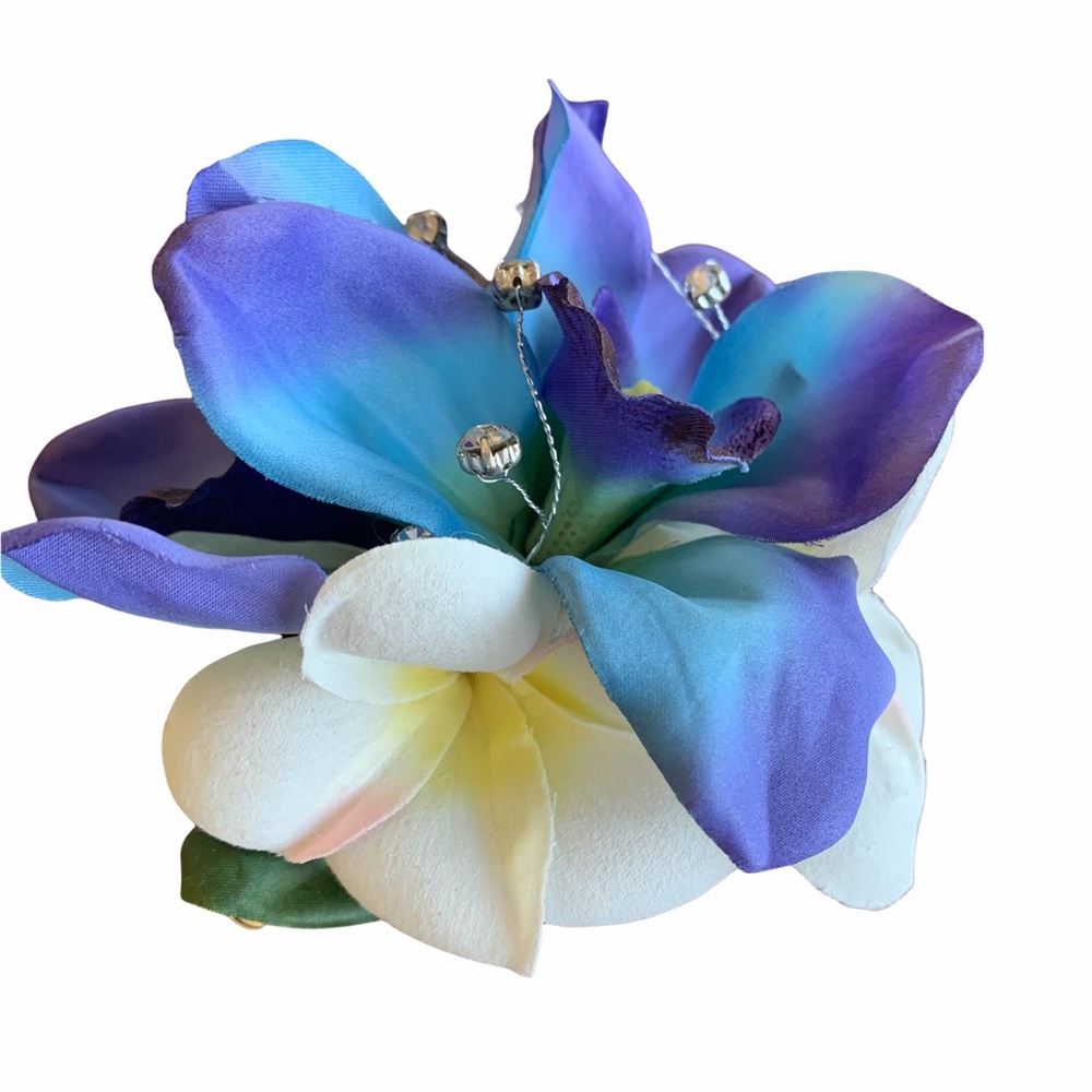 Bridal Hair Clip Maui Blue Orchid Plumeria